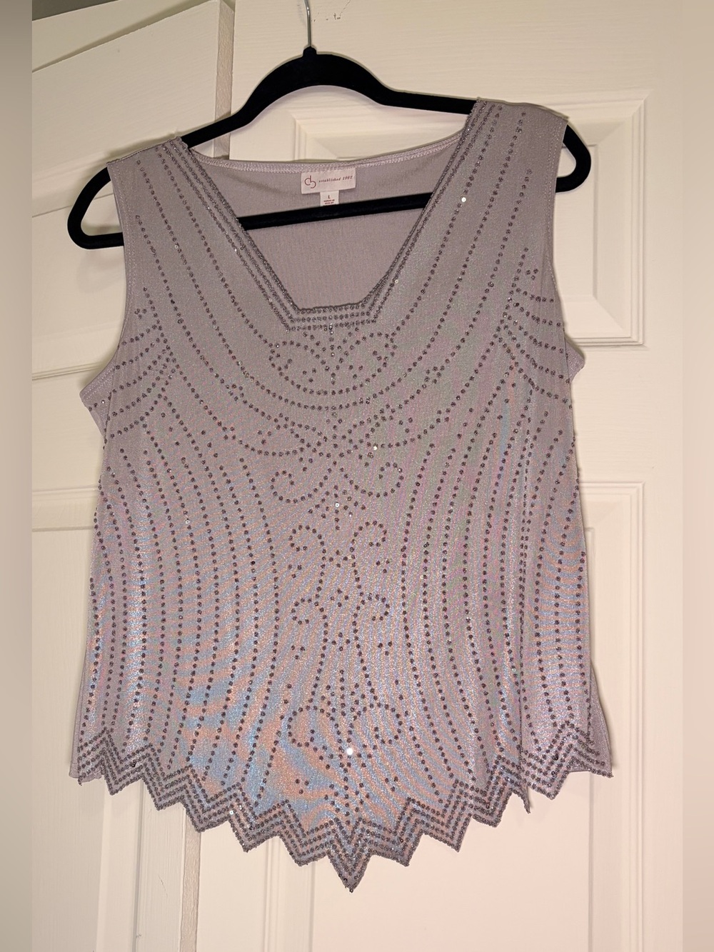 Chico's Silver Gray Sleeveless Beaded V-Neck Top